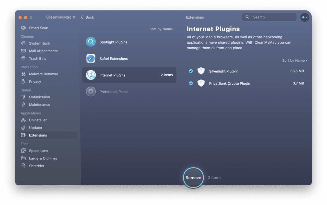 Disable internet plugins quickly with CleanMyMac X